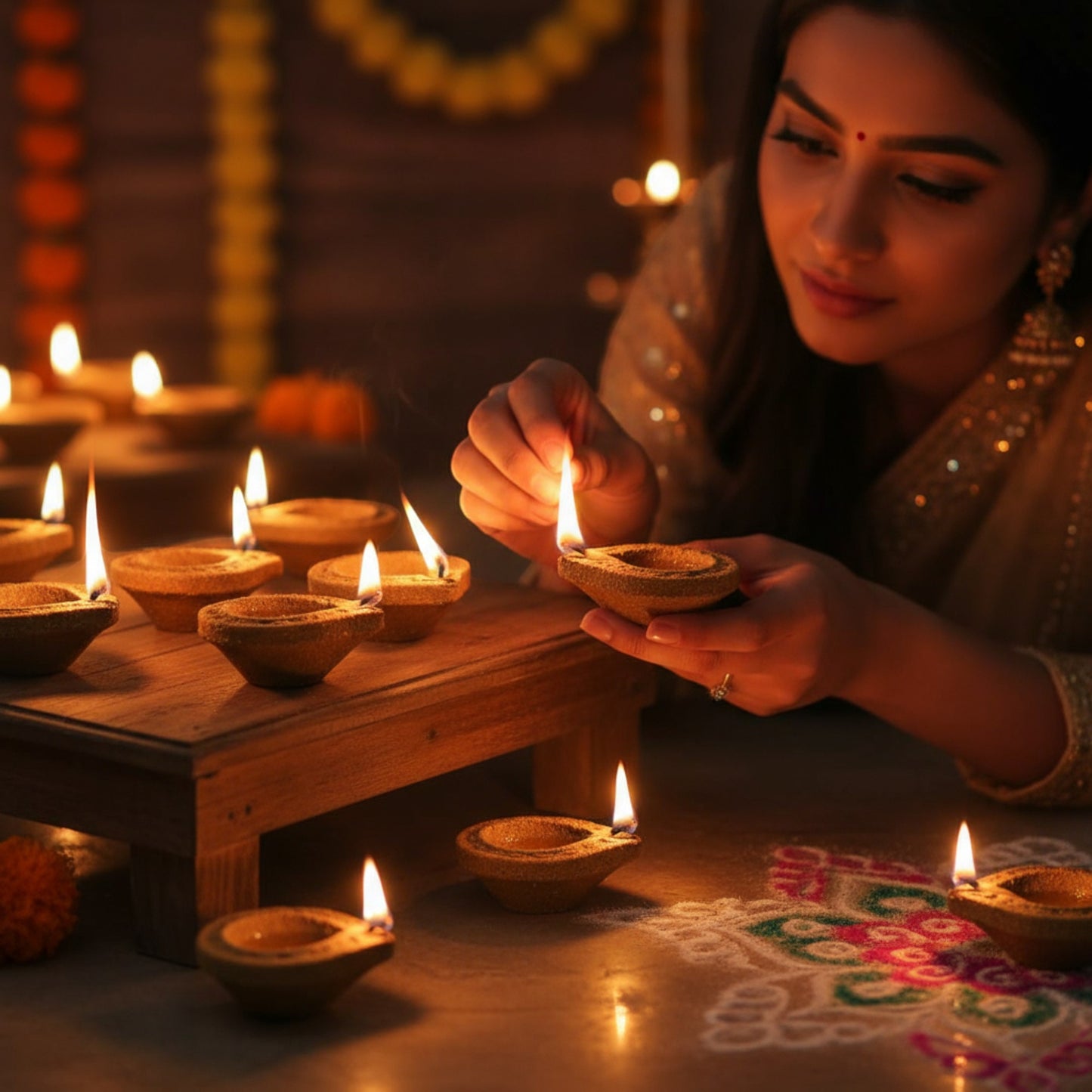 Cow Dung Diya for Pooja and Diwali | Organic Handmade Vedic Ritual Lamp | Eco-Friendly Leaf Design Diya | Set of 12