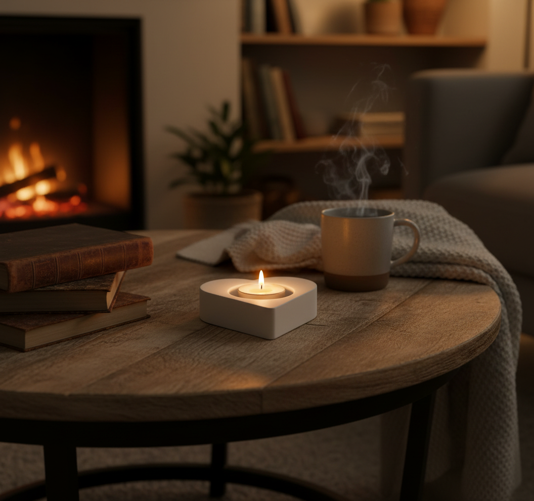 White Heart Shape Cement Tea Light Candle Holder – Modern Concrete Romantic Home Décor for Table, Wedding & Gift