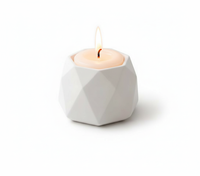 White Geometric Cement Candle Holder – Modern Concrete Pillar / Votive Candle Stand for Home, Office & Table Décor