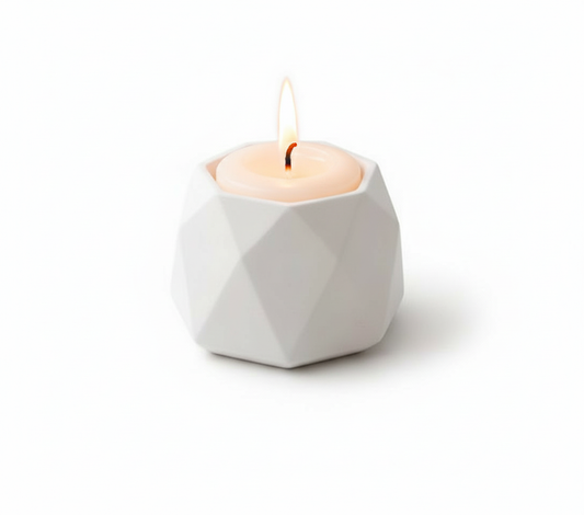 White Geometric Cement Candle Holder – Modern Concrete Pillar / Votive Candle Stand for Home, Office & Table Décor