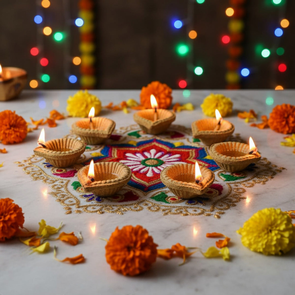 Cow Dung Diya for Pooja and Diwali | Organic Handmade Vedic Ritual Lamp | Eco-Friendly Floral Design Diya | Set of 12
