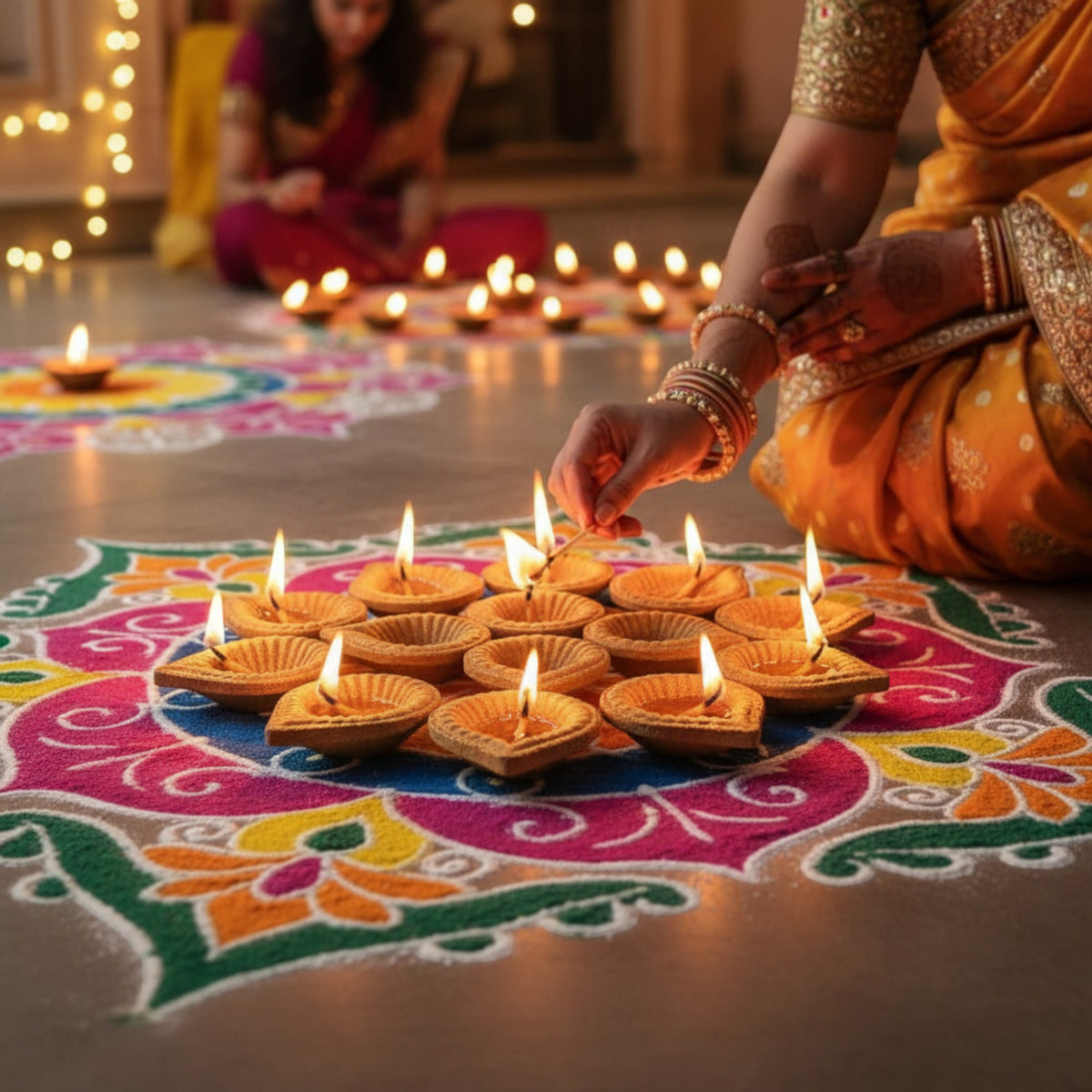 Cow Dung Diya for Pooja and Diwali | Organic Handmade Vedic Ritual Lamp | Eco-Friendly Floral Design Diya | Set of 12