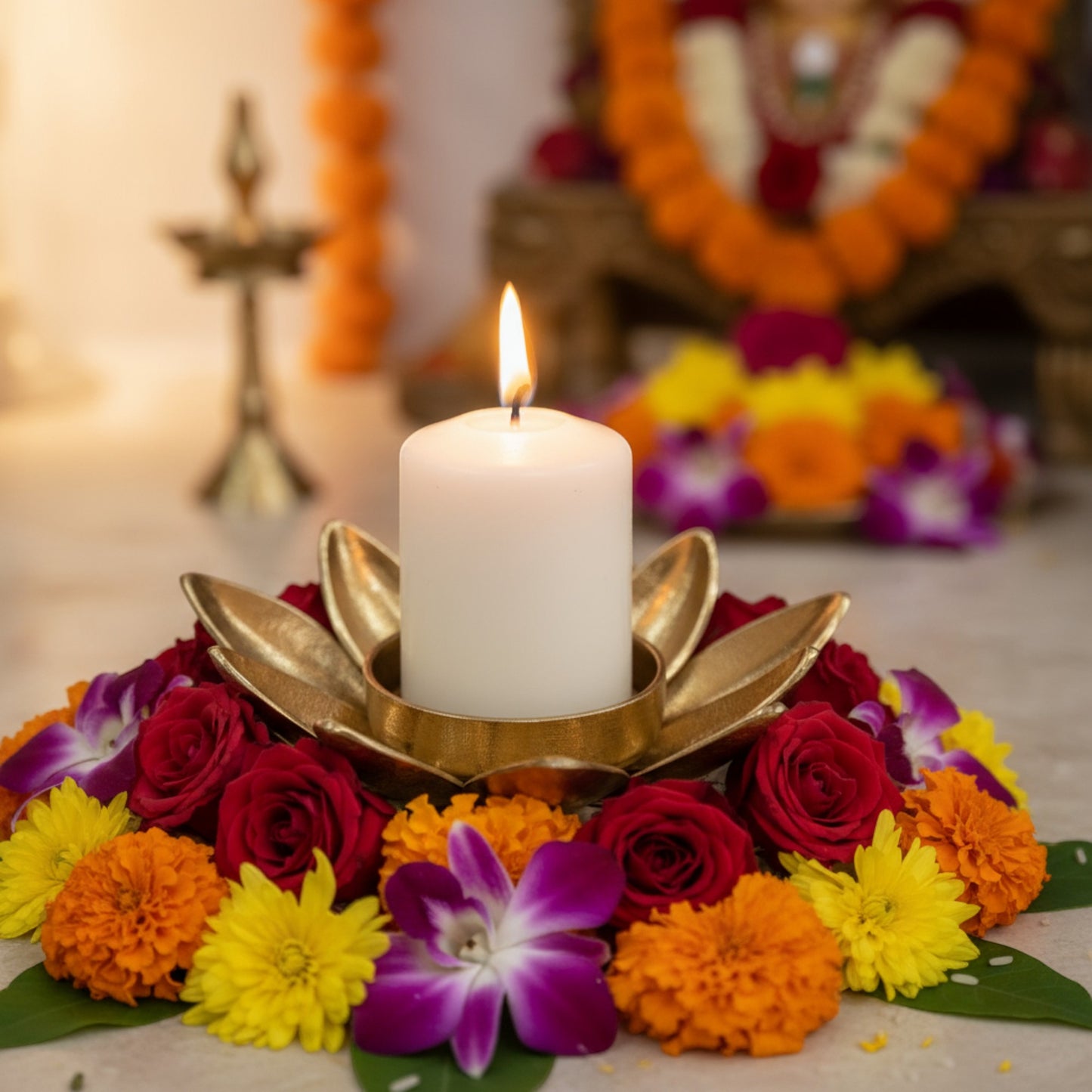 Lotus Candle Holder Metal | Decorative Lotus Tealight Candle Stand | Flower Table Decor Lamp