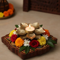 Gold Lotus Tealight Candle Holder | Metal Flower Candle Stand for Home and Table Decor