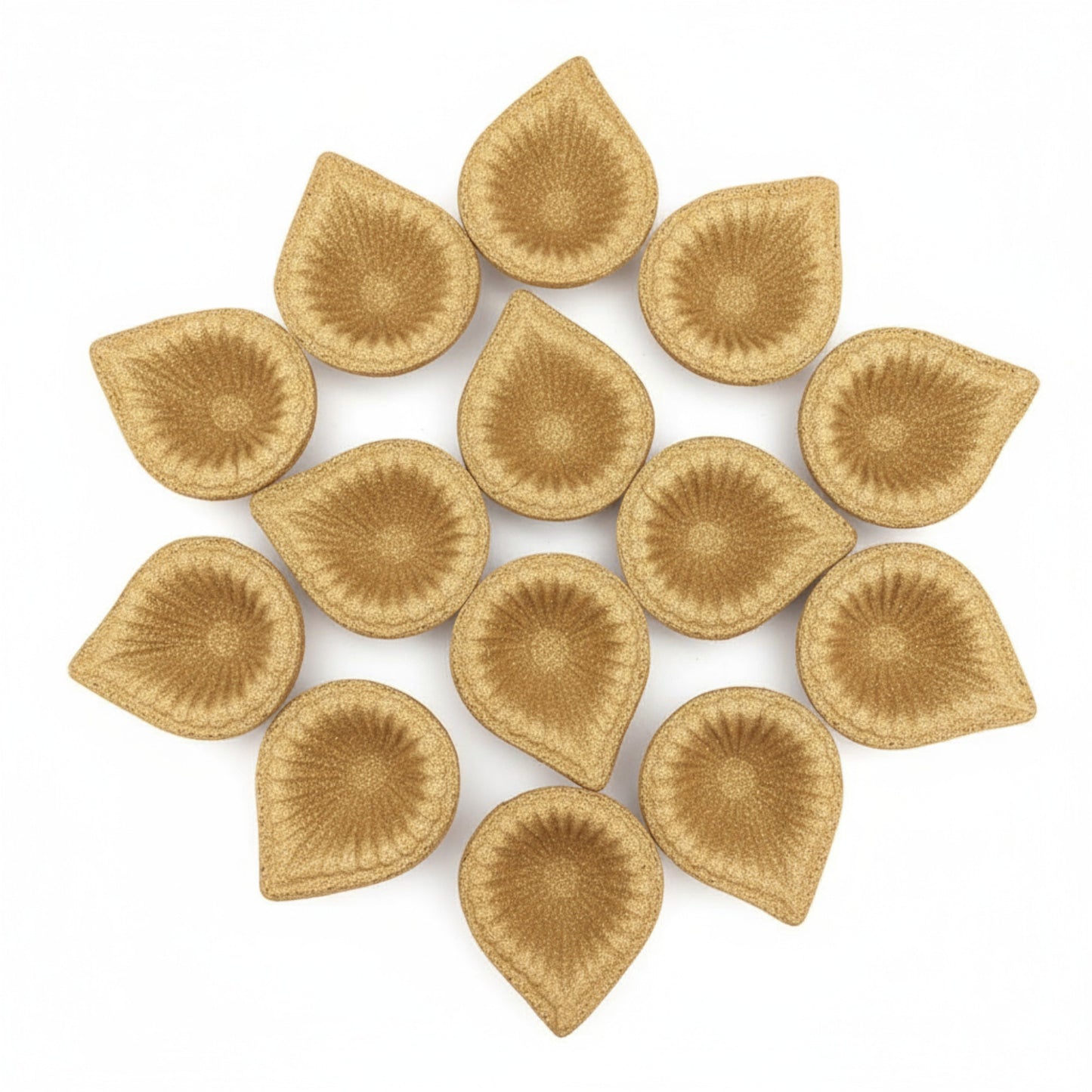 Cow Dung Diya for Pooja and Diwali | Organic Handmade Vedic Ritual Lamp | Eco-Friendly Floral Design Diya | Set of 12