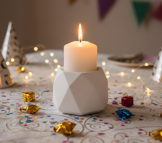 White Geometric Cement Candle Holder – Modern Concrete Pillar / Votive Candle Stand for Home, Office & Table Décor