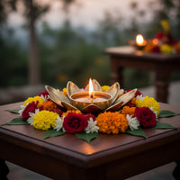 Lotus Candle Holder Metal | Decorative Lotus Tealight Candle Stand | Flower Table Decor Lamp
