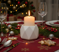 White Geometric Cement Candle Holder – Modern Concrete Pillar / Votive Candle Stand for Home, Office & Table Décor