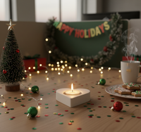 White Heart Shape Cement Tea Light Candle Holder – Modern Concrete Romantic Home Décor for Table, Wedding & Gift