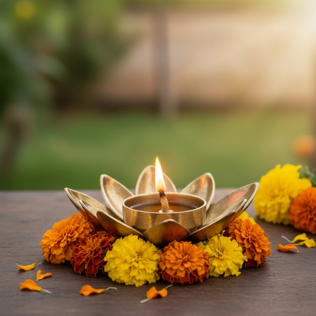 Lotus Candle Holder Metal | Decorative Lotus Tealight Candle Stand | Flower Table Decor Lamp
