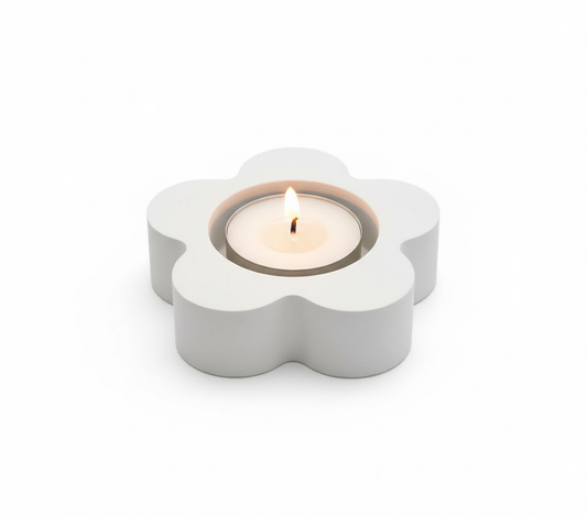 White Cement Flower Tea Light Candle Holder – Minimalist Concrete Floral Tealight Holder for Home, Office & Table Décor