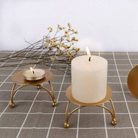 Gold Metal Tealight Candle Holder Stand | Decorative Raised Candle Plate for Table & Home Decor