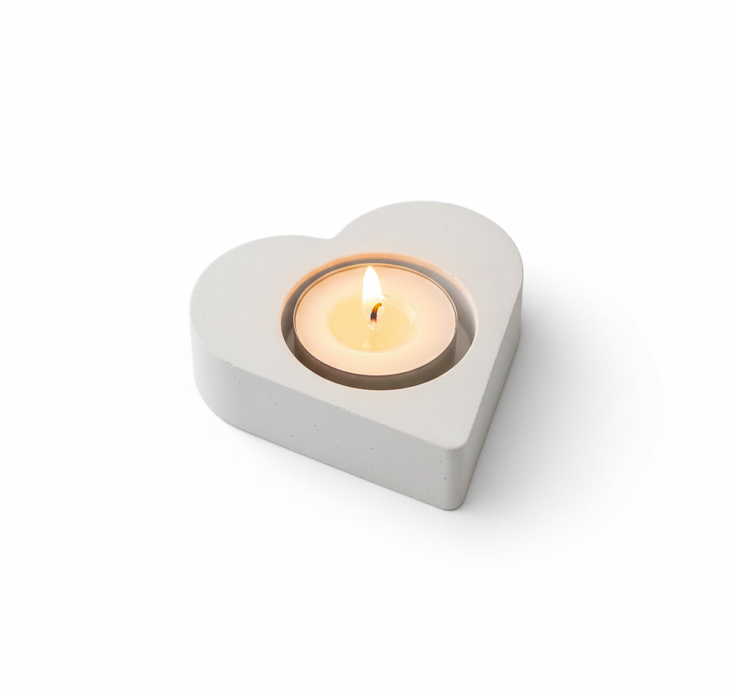 White Heart Shape Cement Tea Light Candle Holder – Modern Concrete Romantic Home Décor for Table, Wedding & Gift