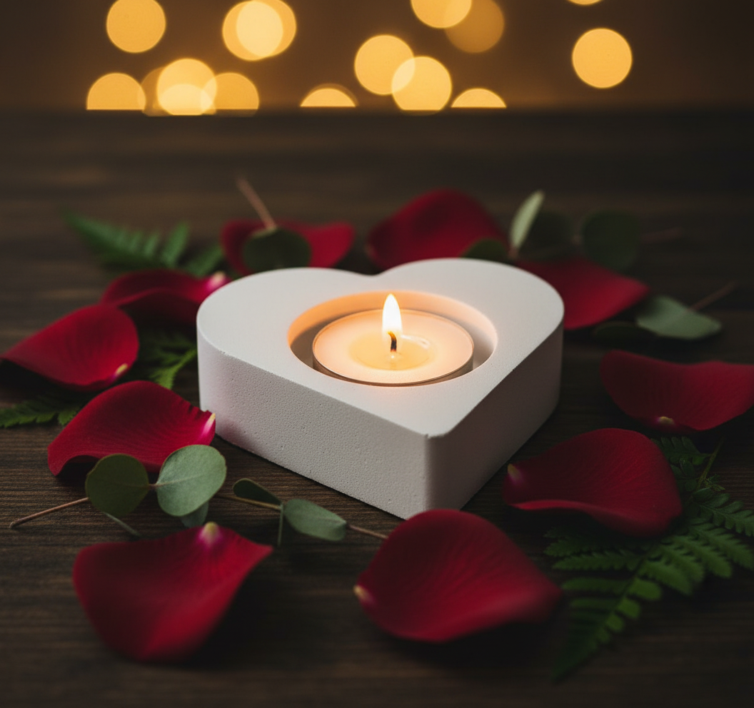 White Heart Shape Cement Tea Light Candle Holder – Modern Concrete Romantic Home Décor for Table, Wedding & Gift