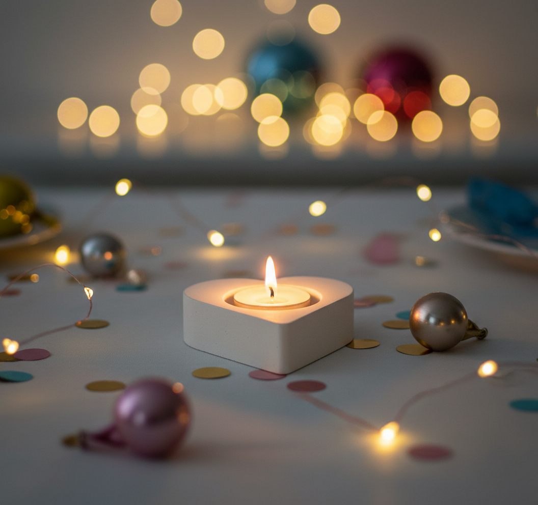 White Heart Shape Cement Tea Light Candle Holder – Modern Concrete Romantic Home Décor for Table, Wedding & Gift