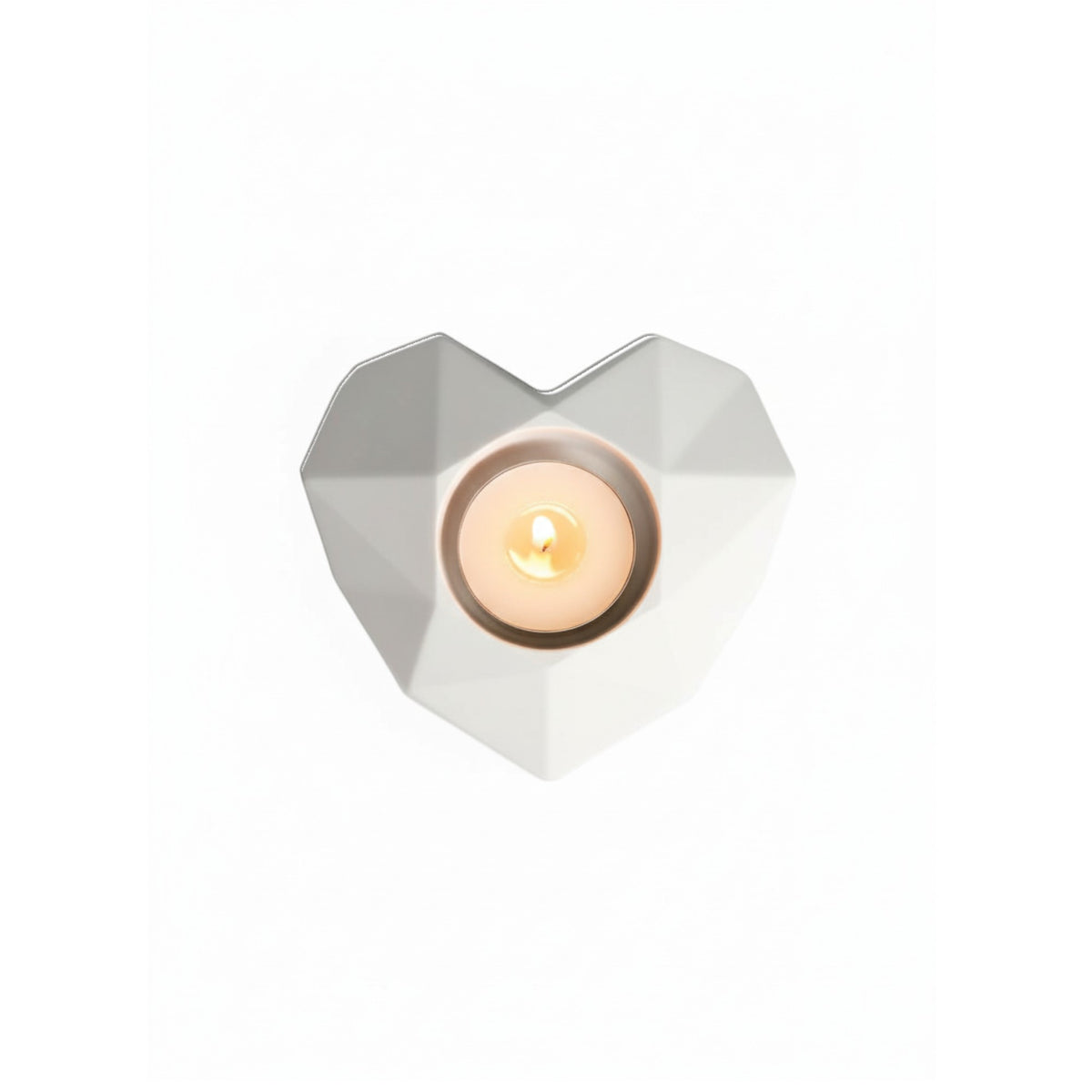 White Faceted Heart Cement Tea Light Candle Holder – Modern Geometric Concrete Romantic Table Décor for Home, Wedding & Valentine