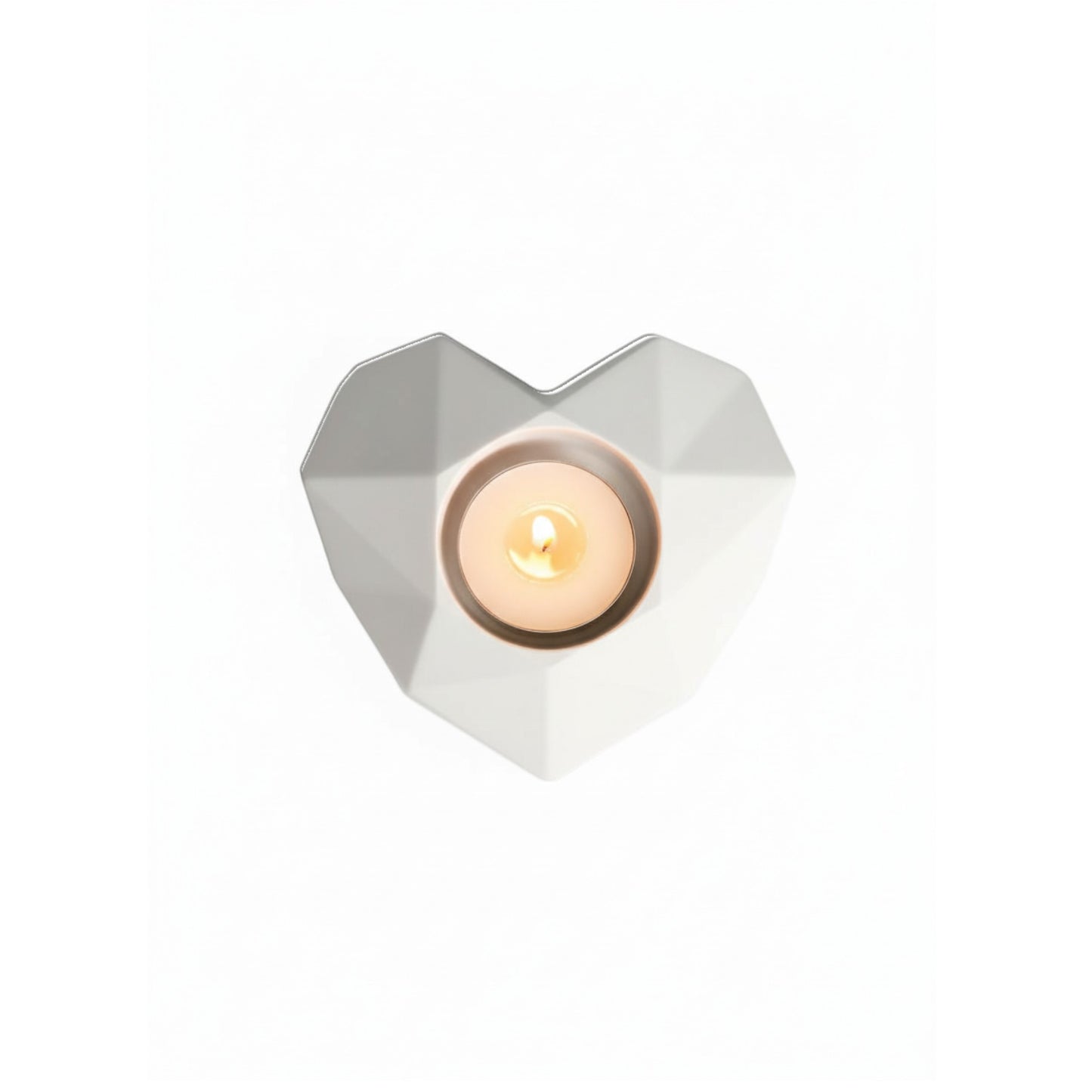 White Faceted Heart Cement Tea Light Candle Holder – Modern Geometric Concrete Romantic Table Décor for Home, Wedding & Valentine