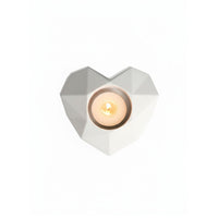 White Faceted Heart Cement Tea Light Candle Holder – Modern Geometric Concrete Romantic Table Décor for Home, Wedding & Valentine