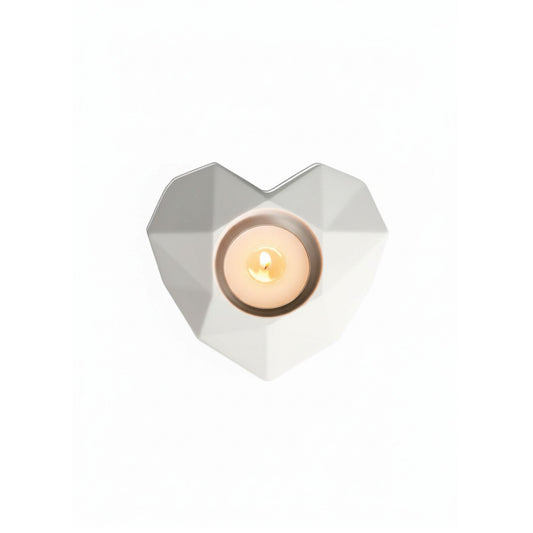 White Faceted Heart Cement Tea Light Candle Holder – Modern Geometric Concrete Romantic Table Décor for Home, Wedding & Valentine
