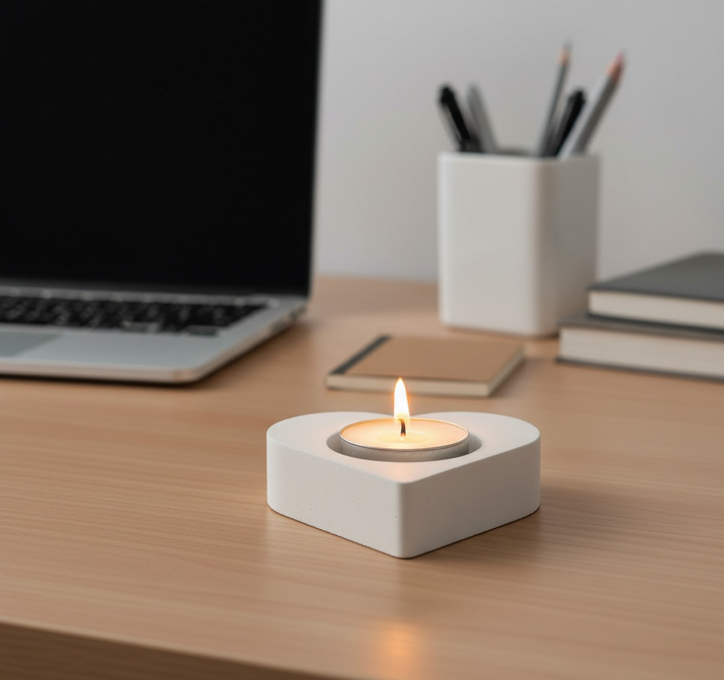 White Heart Shape Cement Tea Light Candle Holder – Modern Concrete Romantic Home Décor for Table, Wedding & Gift