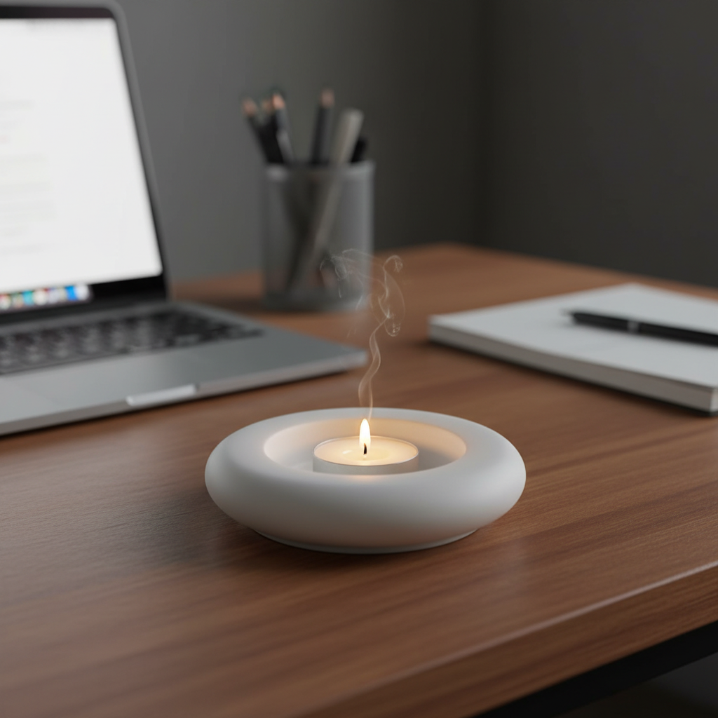 Minimalist White Cement Tea Light Candle Holder – Modern Round Concrete Tealight Holder for Home, Office & Table Décor