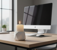 White Geometric Cement Candle Holder – Modern Concrete Pillar / Votive Candle Stand for Home, Office & Table Décor