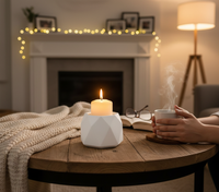 White Geometric Cement Candle Holder – Modern Concrete Pillar / Votive Candle Stand for Home, Office & Table Décor
